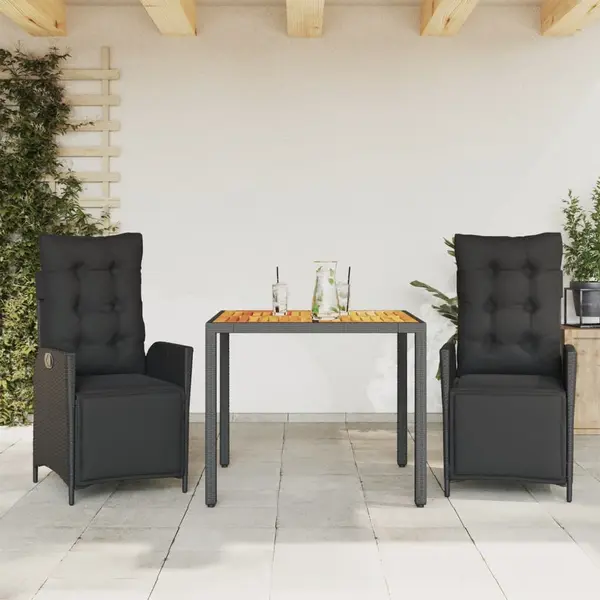 Gossi set mobilier de gradina cu perne, 3 piese, negru, poliratan