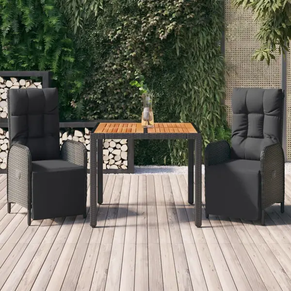 Gossi set mobilier de gradina cu perne, 3 piese, negru, poliratan