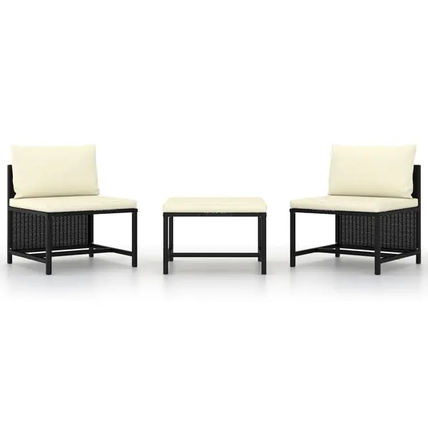 Gossi set mobilier de gradina cu perne, 3 piese, negru, poliratan