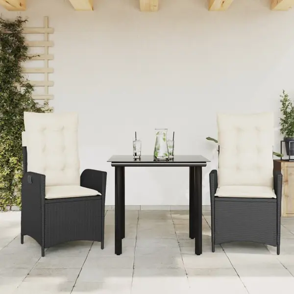 Gossi set mobilier de gradina cu perne, 3 piese, negru, poliratan