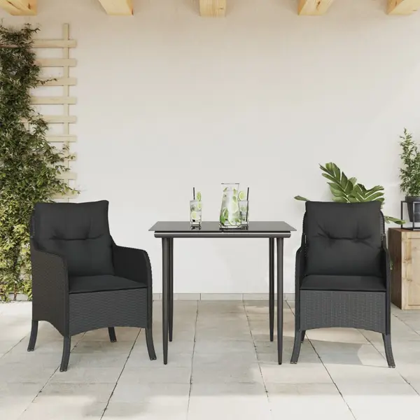 Gossi set mobilier de gradina cu perne, 3 piese, negru, poliratan