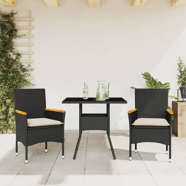 Gossi set mobilier de gradina cu perne 3 piese negru poliratan&sticla
