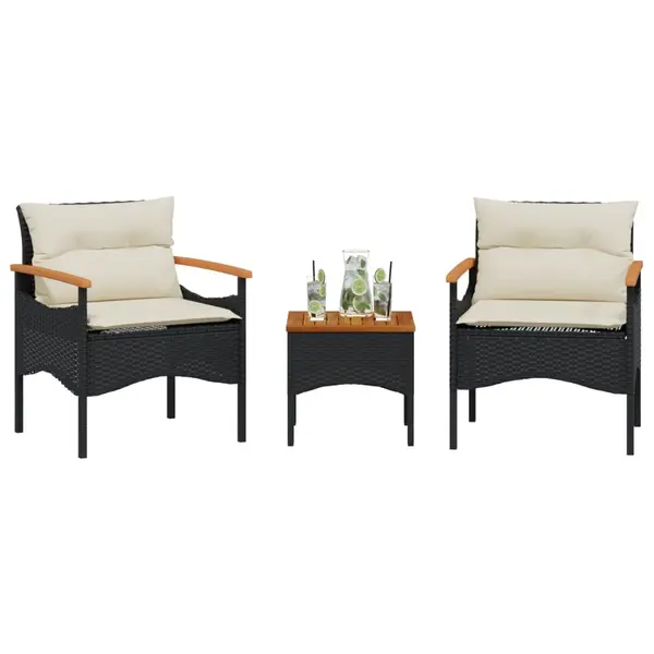 Gossi set mobilier de gradina cu perne, 3 piese, negru, poliratan