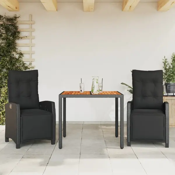 Gossi set mobilier de gradina cu perne, 3 piese, negru, poliratan