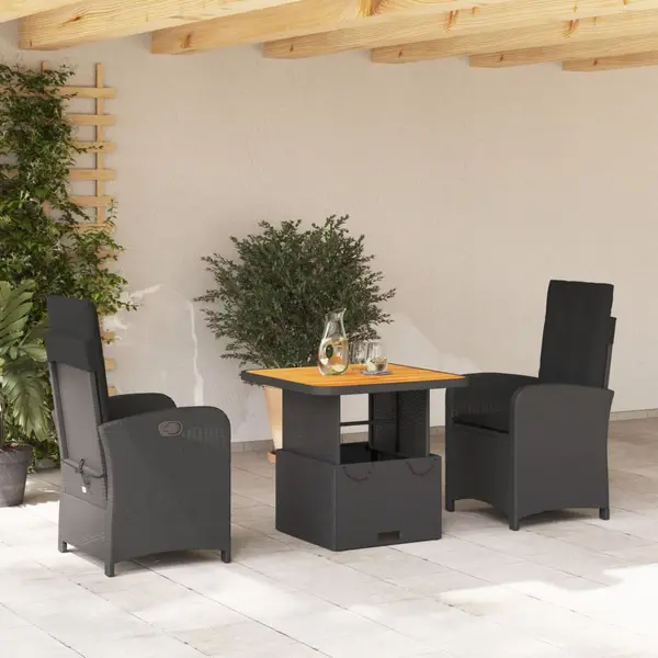 Gossi set mobilier de gradina cu perne, 3 piese, negru, poliratan