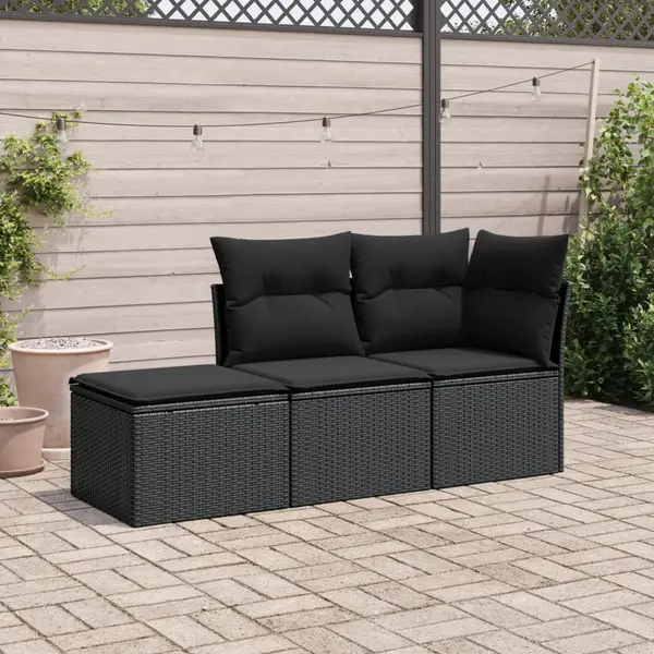 Gossi set mobilier de gradina cu perne, 3 piese, negru, poliratan