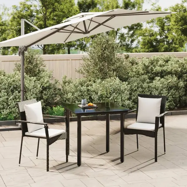 Gossi set mobilier de gradina cu perne, 3 piese, negru, poliratan