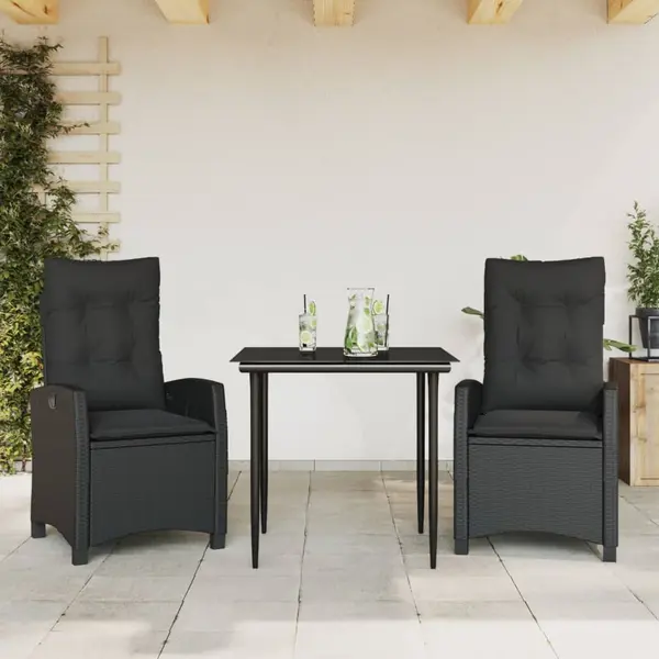 Gossi set mobilier de gradina cu perne, 3 piese, negru, poliratan