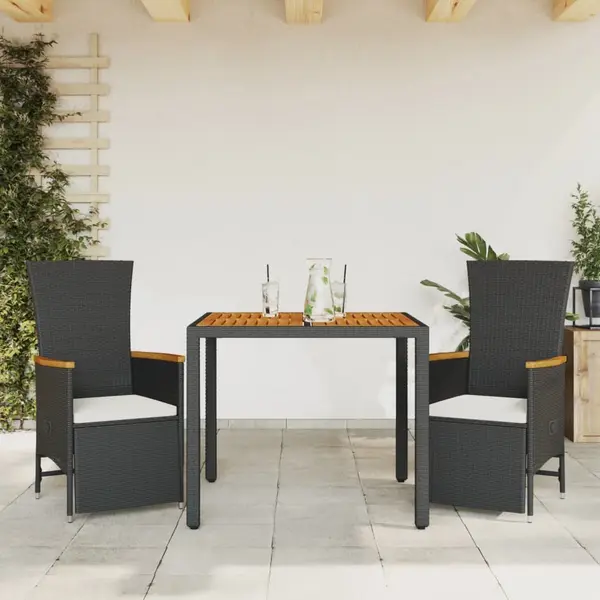 Gossi set mobilier de gradina cu perne, 3 piese, negru, poliratan