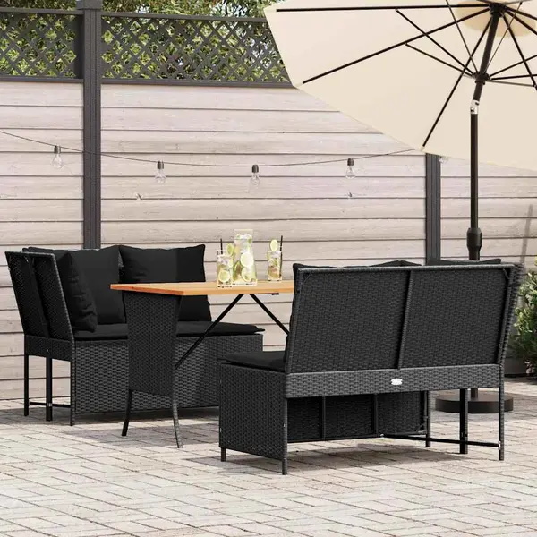 Gossi set mobilier de gradina cu perne, 3 piese, negru, poliratan