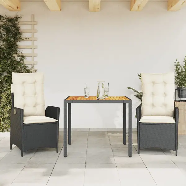 Gossi set mobilier de gradina cu perne, 3 piese, negru, poliratan
