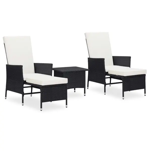 Gossi set mobilier de gradina cu perne, 3 piese, negru, poliratan