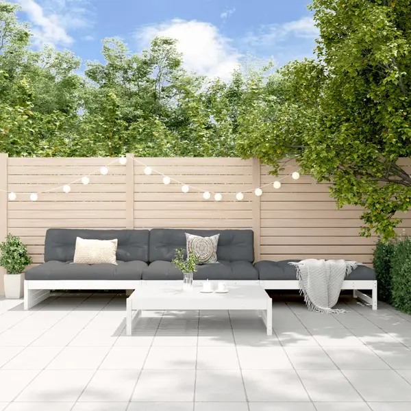 Gossi set mobilier de gradina cu perne, 4 piese, alb, lemn masiv
