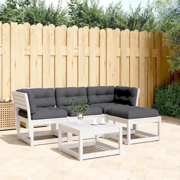 Gossi set mobilier de gradina cu perne, 4 piese alb lemn masiv de pin