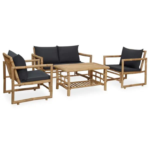 Gossi set mobilier de gradina cu perne, 4 piese, bambus
