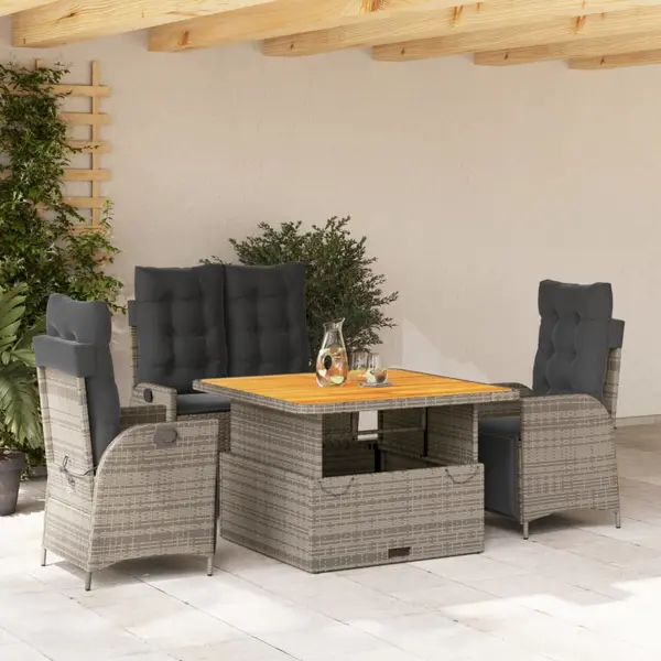 Gossi set mobilier de gradina cu perne, 4 piese, gri, poliratan