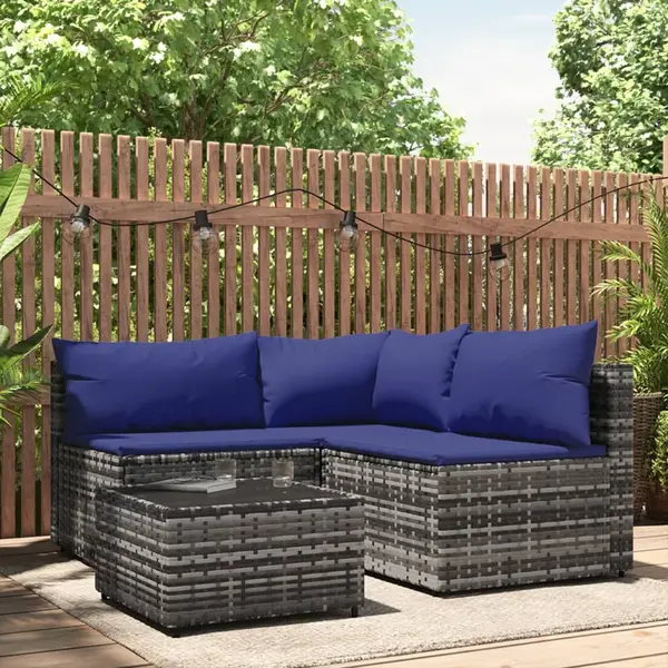 Gossi set mobilier de gradina cu perne, 4 piese, gri, poliratan