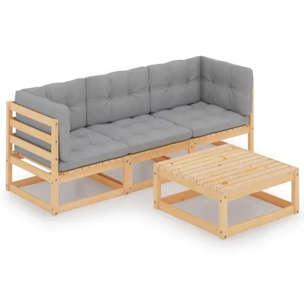 Gossi set mobilier de gradina cu perne, 4 piese, lemn masiv de pin