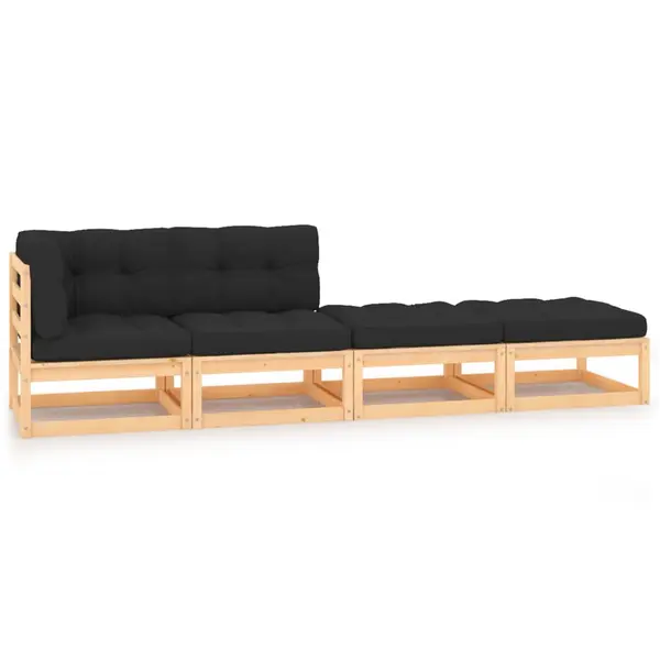 Gossi set mobilier de gradina cu perne, 4 piese, lemn masiv de pin
