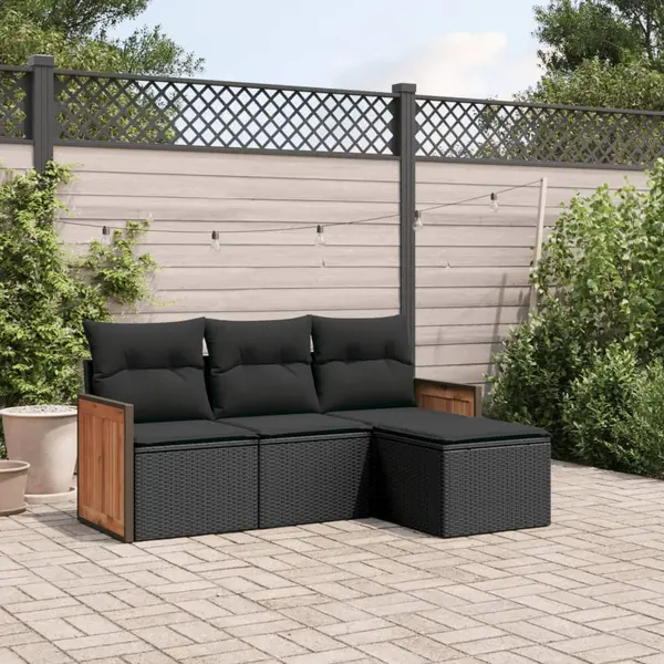 Gossi set mobilier de gradina cu perne, 4 piese, negru, poliratan