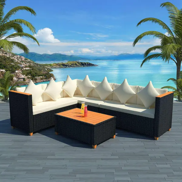 Gossi set mobilier de gradina cu perne, 4 piese, negru, poliratan