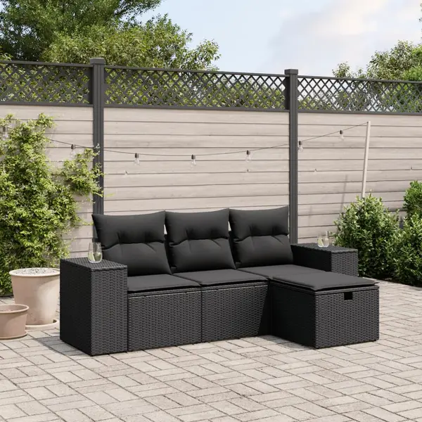 Gossi set mobilier de gradina cu perne, 4 piese, negru, poliratan