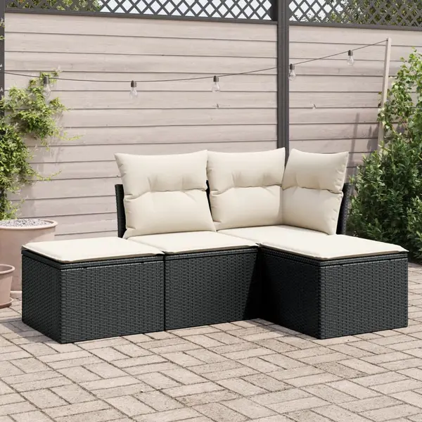 Gossi set mobilier de gradina cu perne, 4 piese, negru, poliratan