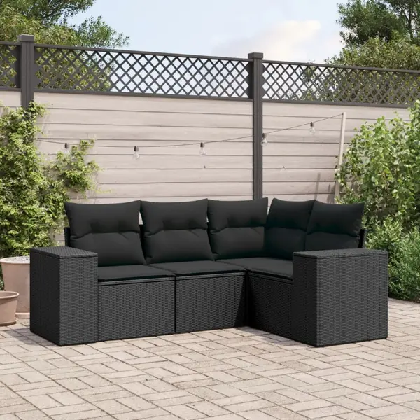 Gossi set mobilier de gradina cu perne, 4 piese, negru, poliratan