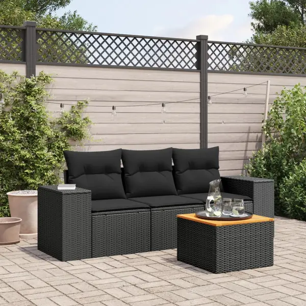 Gossi set mobilier de gradina cu perne, 4 piese, negru, poliratan