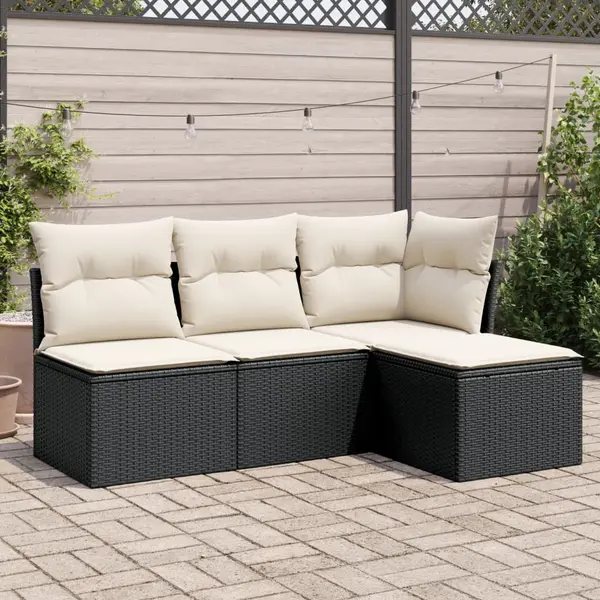Gossi set mobilier de gradina cu perne, 4 piese, negru, poliratan