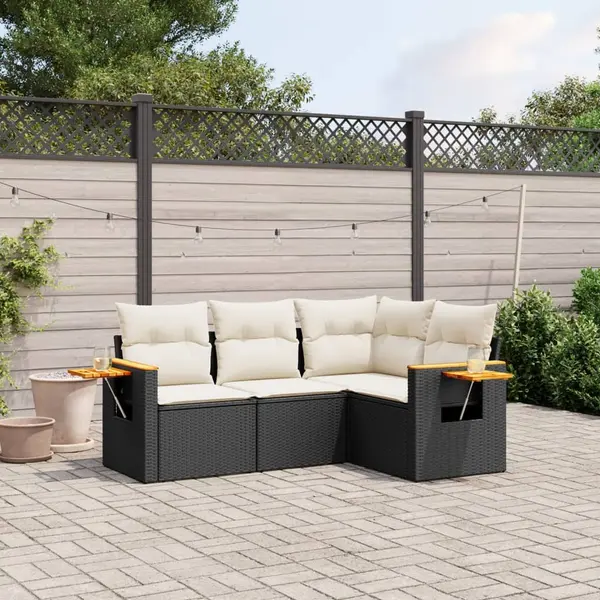 Gossi set mobilier de gradina cu perne, 4 piese, negru, poliratan