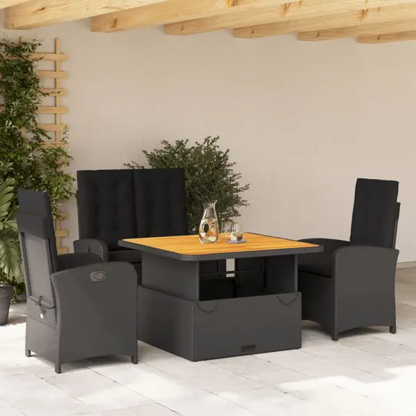 Gossi set mobilier de gradina cu perne, 4 piese, negru, poliratan