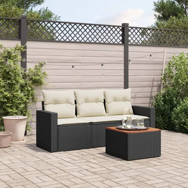 Gossi set mobilier de gradina cu perne, 4 piese, negru, poliratan
