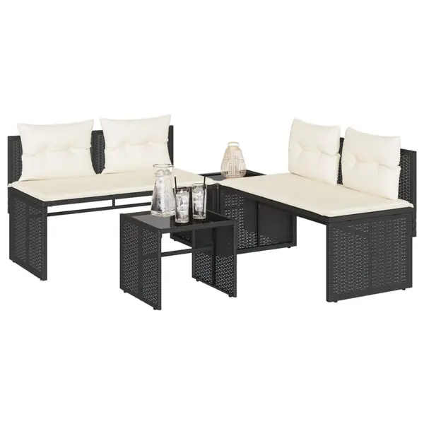 Gossi set mobilier de gradina cu perne, 4 piese, negru, poliratan