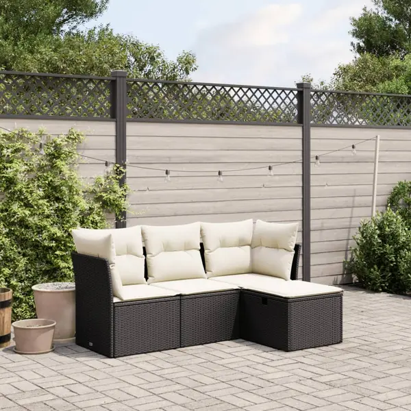 Gossi set mobilier de gradina cu perne, 4 piese, negru, poliratan