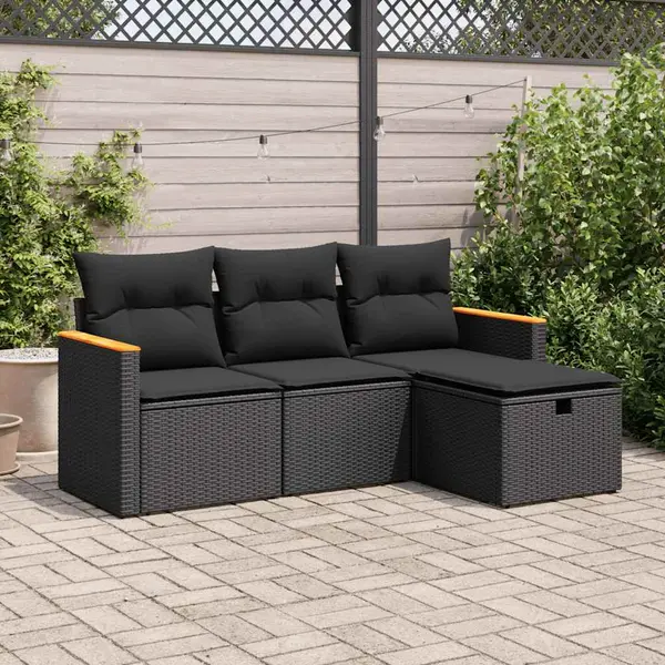 Gossi set mobilier de gradina cu perne, 4 piese, negru, poliratan