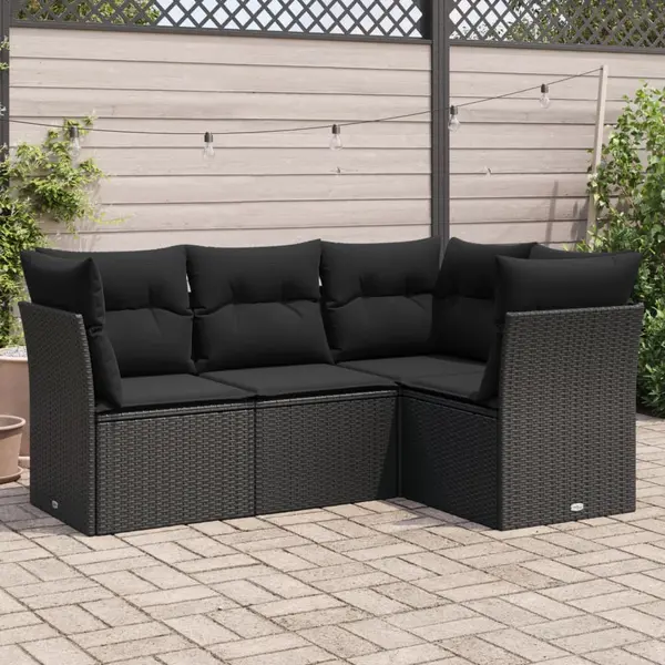 Gossi set mobilier de gradina cu perne, 4 piese, negru, poliratan