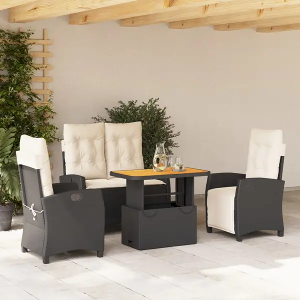 Gossi set mobilier de gradina cu perne, 4 piese, negru, poliratan