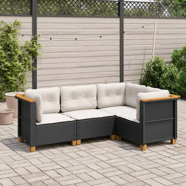 Gossi set mobilier de gradina cu perne, 4 piese, negru, poliratan
