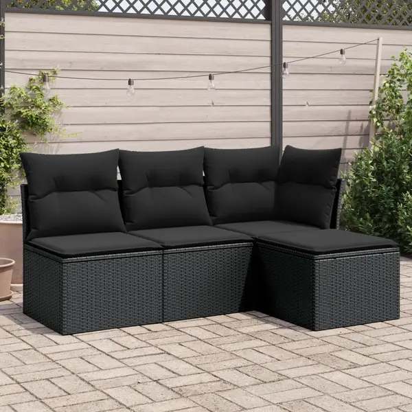 Gossi set mobilier de gradina cu perne, 4 piese, negru, poliratan