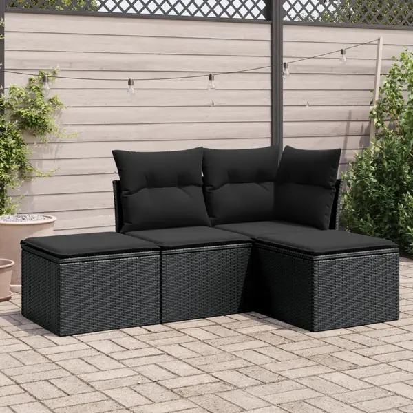 Gossi set mobilier de gradina cu perne, 4 piese, negru, poliratan