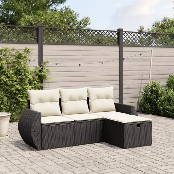 Gossi set mobilier de gradina cu perne, 4 piese, negru, poliratan
