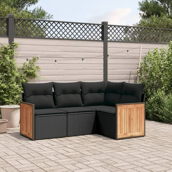 Gossi set mobilier de gradina cu perne, 4 piese, negru, poliratan