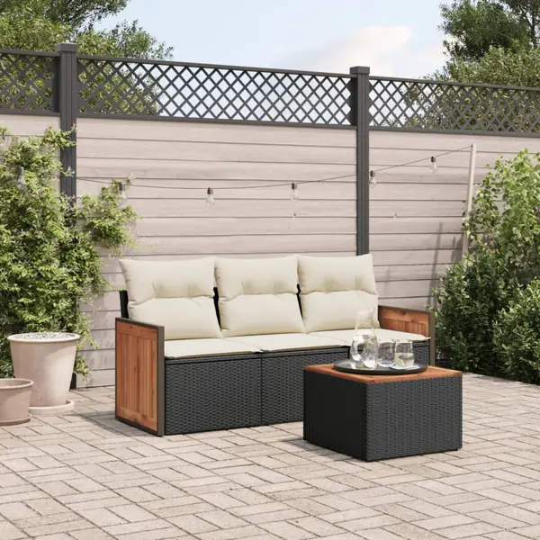 Gossi set mobilier de gradina cu perne, 4 piese, negru, poliratan