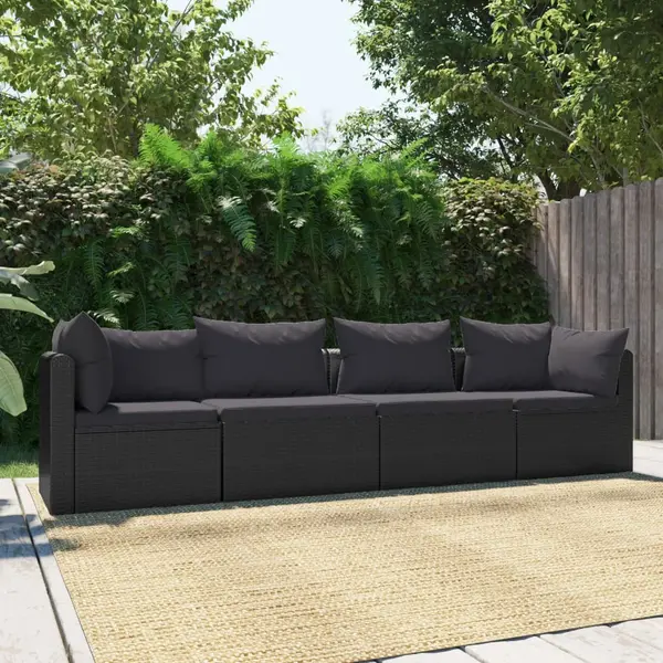 Gossi set mobilier de gradina cu perne, 4 piese, negru, poliratan