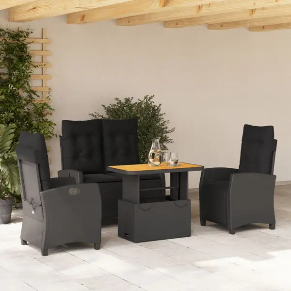 Gossi set mobilier de gradina cu perne, 4 piese, negru, poliratan