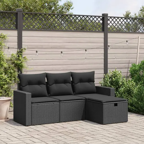 Gossi set mobilier de gradina cu perne, 4 piese, negru, poliratan