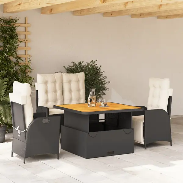 Gossi set mobilier de gradina cu perne, 4 piese, negru, poliratan