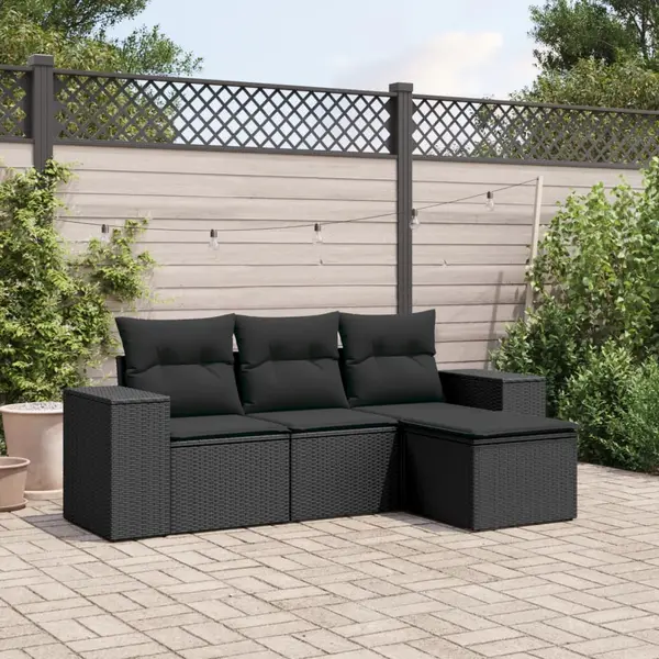 Gossi set mobilier de gradina cu perne, 4 piese, negru, poliratan