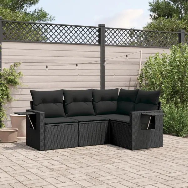 Gossi set mobilier de gradina cu perne, 4 piese, negru, poliratan